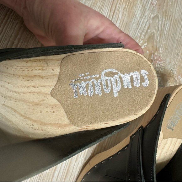 NWOB Sandgrens Venice Fringed Heeled Clog Mule Black Leather Scandi 6-6.5 - Picture 6 of 15